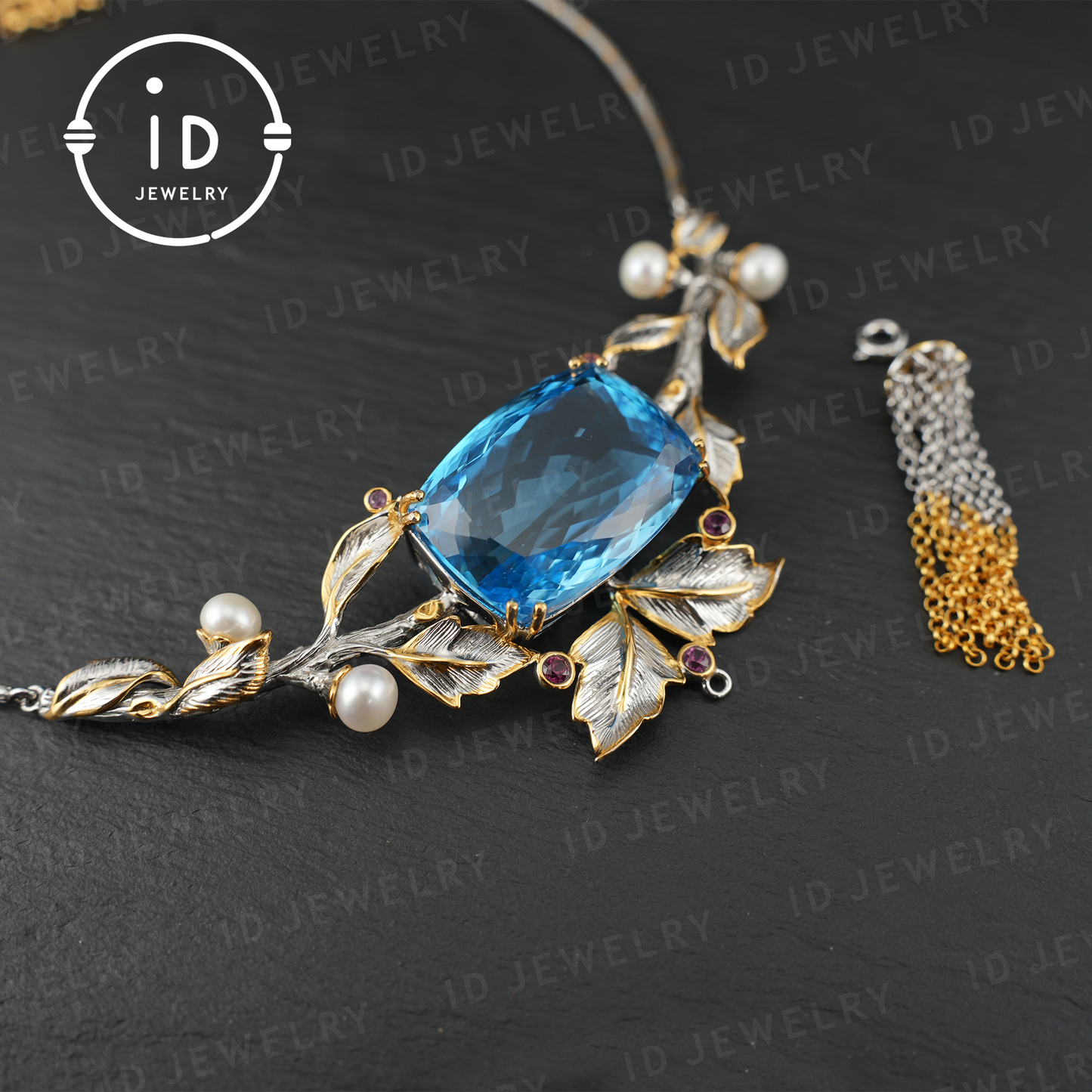 Luxuriöse Halskette mit natürlichem Topas | Handgefertigter Vintage-Schmuck | 925er Silber mit Vergoldung | Elegante Statement-Halskette für Damen | Perfektes Geschenk 