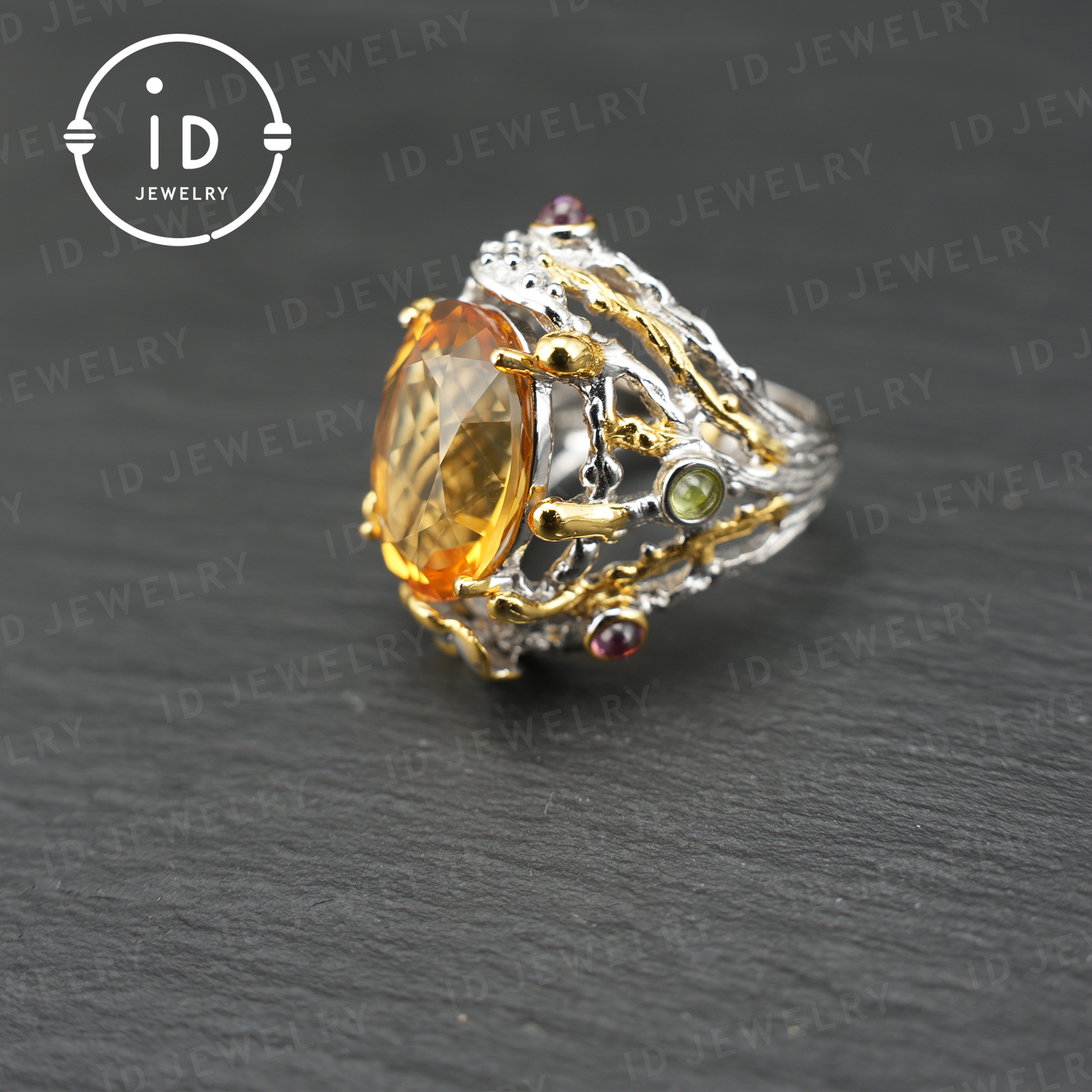 Natürlicher Citrin Ring | Vintage Boho Edelstein Ring | Handgefertigter Schmuck | Luxuriöser Statement Ring | Künstlerisches Design | Geschenk für Sie 