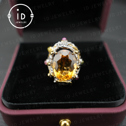 Natürlicher Citrin Ring | Vintage Boho Edelstein Ring | Handgefertigter Schmuck | Luxuriöser Statement Ring | Künstlerisches Design | Geschenk für Sie 
