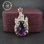 Fairy Tale Amethyst Brooch| Vintage Castle Pendant| Handmade Gemstone Jewelry| Gold-Plated Statement Brooch| Royal Jewelry Gift for Women