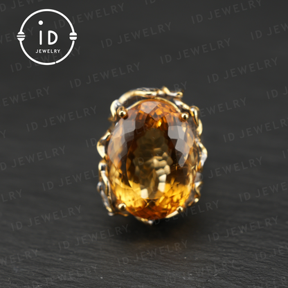 Floraler Citrin Ring | Vintage Boho Edelstein Ring | Handgefertigter Schmuck | Vergoldeter Statement Ring | Künstlerisches Design | Geschenk für Sie 
