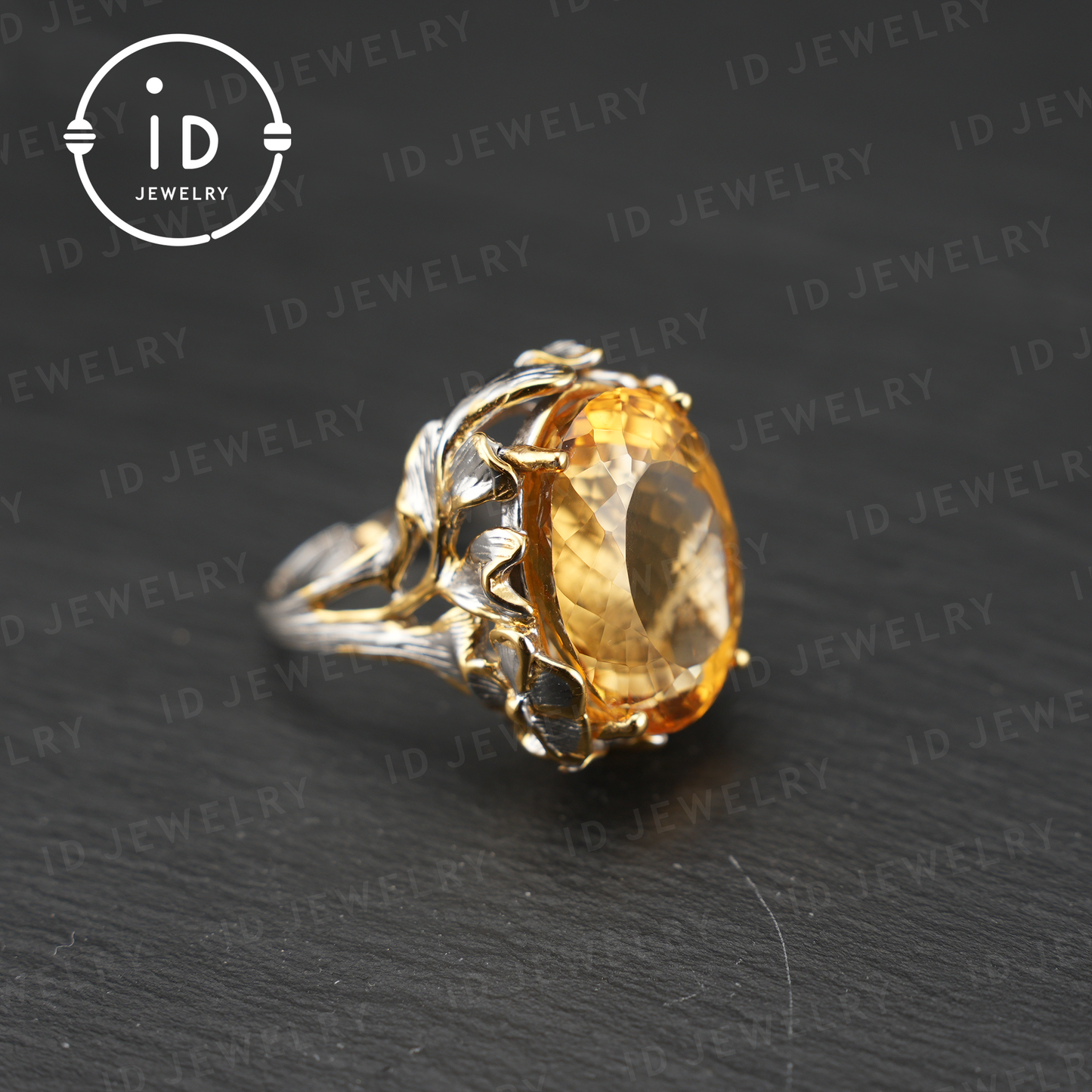 Floraler Citrin Ring | Vintage Boho Edelstein Ring | Handgefertigter Schmuck | Vergoldeter Statement Ring | Künstlerisches Design | Geschenk für Sie 