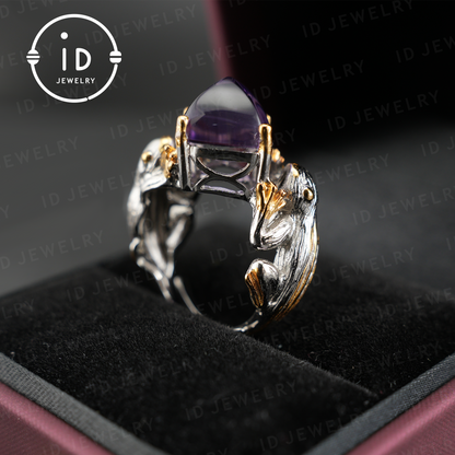 Mystischer Amethyst-Krallenring | Handgefertigter Gothic-Schmuck | Natürlicher Amethyst | Einzigartiger silberner Fantasy-Ring | Geschenk für Sie | Statement-Ring 