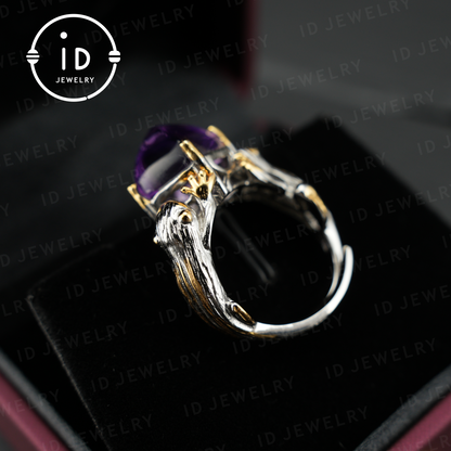 Mystischer Amethyst-Krallenring | Handgefertigter Gothic-Schmuck | Natürlicher Amethyst | Einzigartiger silberner Fantasy-Ring | Geschenk für Sie | Statement-Ring 
