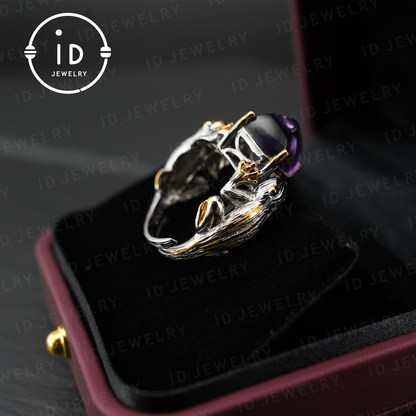 Mystischer Amethyst-Krallenring | Handgefertigter Gothic-Schmuck | Natürlicher Amethyst | Einzigartiger silberner Fantasy-Ring | Geschenk für Sie | Statement-Ring 