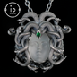Anhänger „Schlafendes Auge“ · Silberner Medusa-Schmuck · Amulett der Göttin mit geschlossenem Auge, Quarz und Smaragd