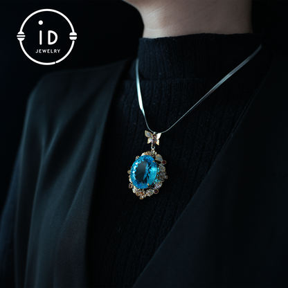 Mystischer Blautopas-Anhänger | Handgefertigter Schmuck | Barockstil | 18 Karat vergoldetes Silber | Luxuriöser Statement-Anhänger | Fantasie-Geschenk | Edelsteinschmuck 