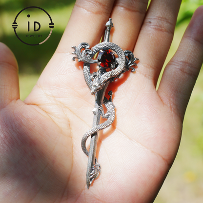 Halskette mit Drachenanhänger aus 925er Silber|Natürliches Topas-Amulett|Mittelalterlicher Fantasy-Schmuck|Gothic-Drachenstil|Spirituelles Kraftsymbol