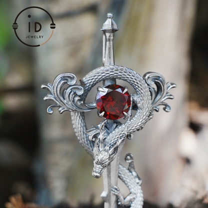 Halskette mit Drachenanhänger aus 925er Silber|Natürliches Topas-Amulett|Mittelalterlicher Fantasy-Schmuck|Gothic-Drachenstil|Spirituelles Kraftsymbol