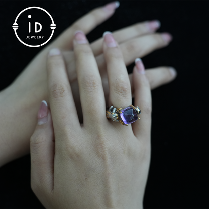 Mystischer Amethyst-Krallenring | Handgefertigter Gothic-Schmuck | Natürlicher Amethyst | Einzigartiger silberner Fantasy-Ring | Geschenk für Sie | Statement-Ring 