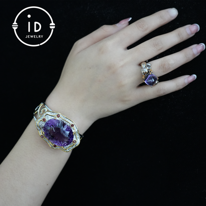 Mystischer Amethyst-Krallenring | Handgefertigter Gothic-Schmuck | Natürlicher Amethyst | Einzigartiger silberner Fantasy-Ring | Geschenk für Sie | Statement-Ring 