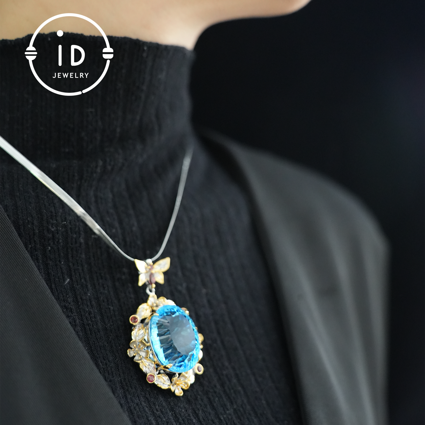 Mystischer Blautopas-Anhänger | Handgefertigter Schmuck | Barockstil | 18 Karat vergoldetes Silber | Luxuriöser Statement-Anhänger | Fantasie-Geschenk | Edelsteinschmuck 