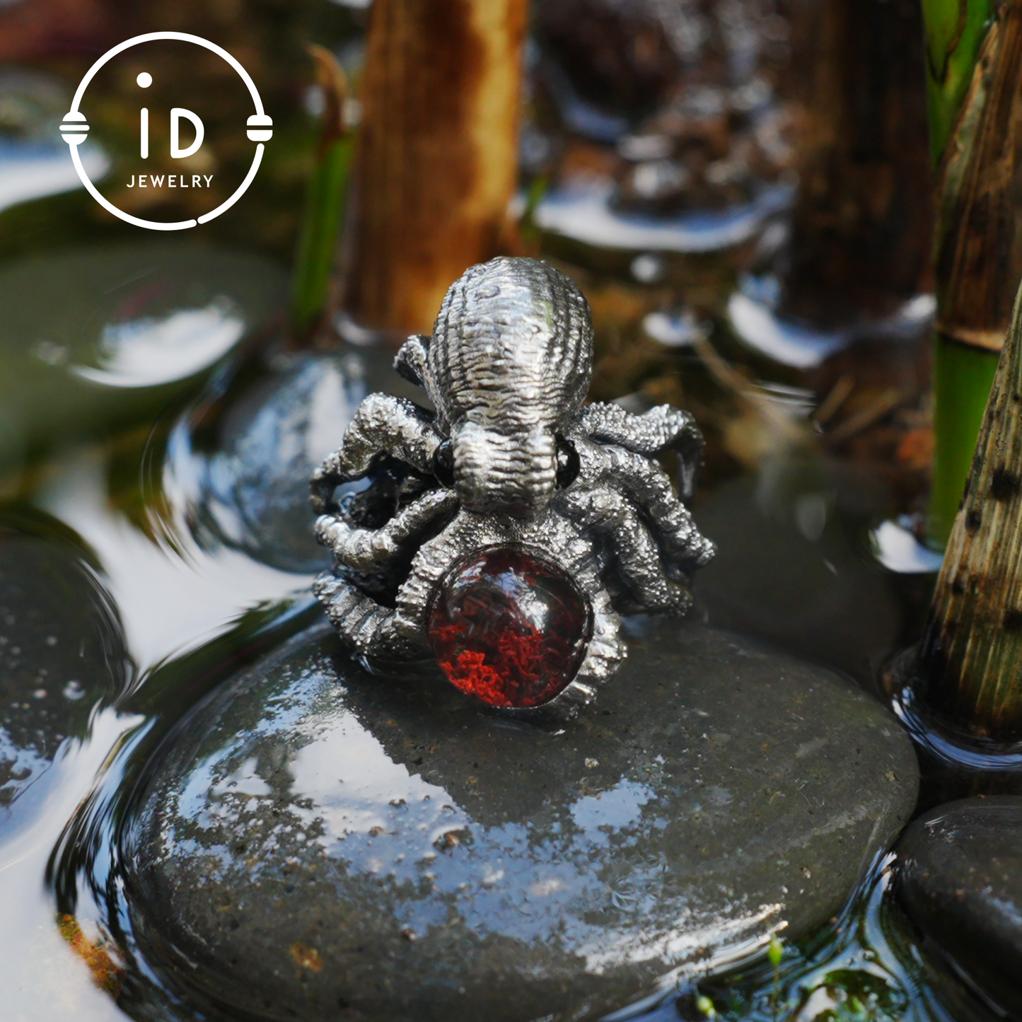 Ring im Oktopus-Design aus 925er Sterlingsilber mit Phantomstein – handgefertigter Fantasieschmuck für Sammler