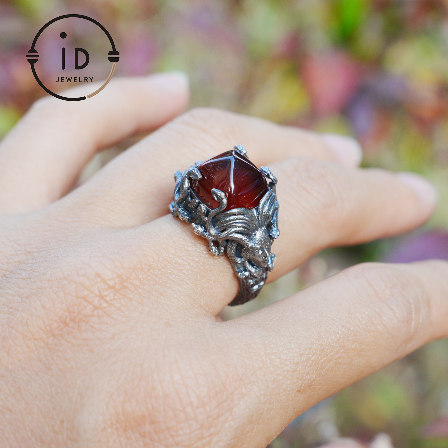 Handgefertigter Gothic Ring | Mystischer Schmuck mit Achat | Barockstil 