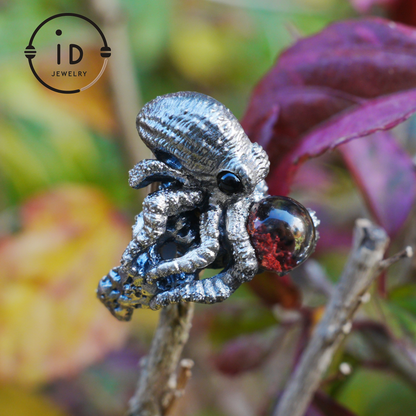 Ring im Oktopus-Design aus 925er Sterlingsilber mit Phantomstein – handgefertigter Fantasieschmuck für Sammler