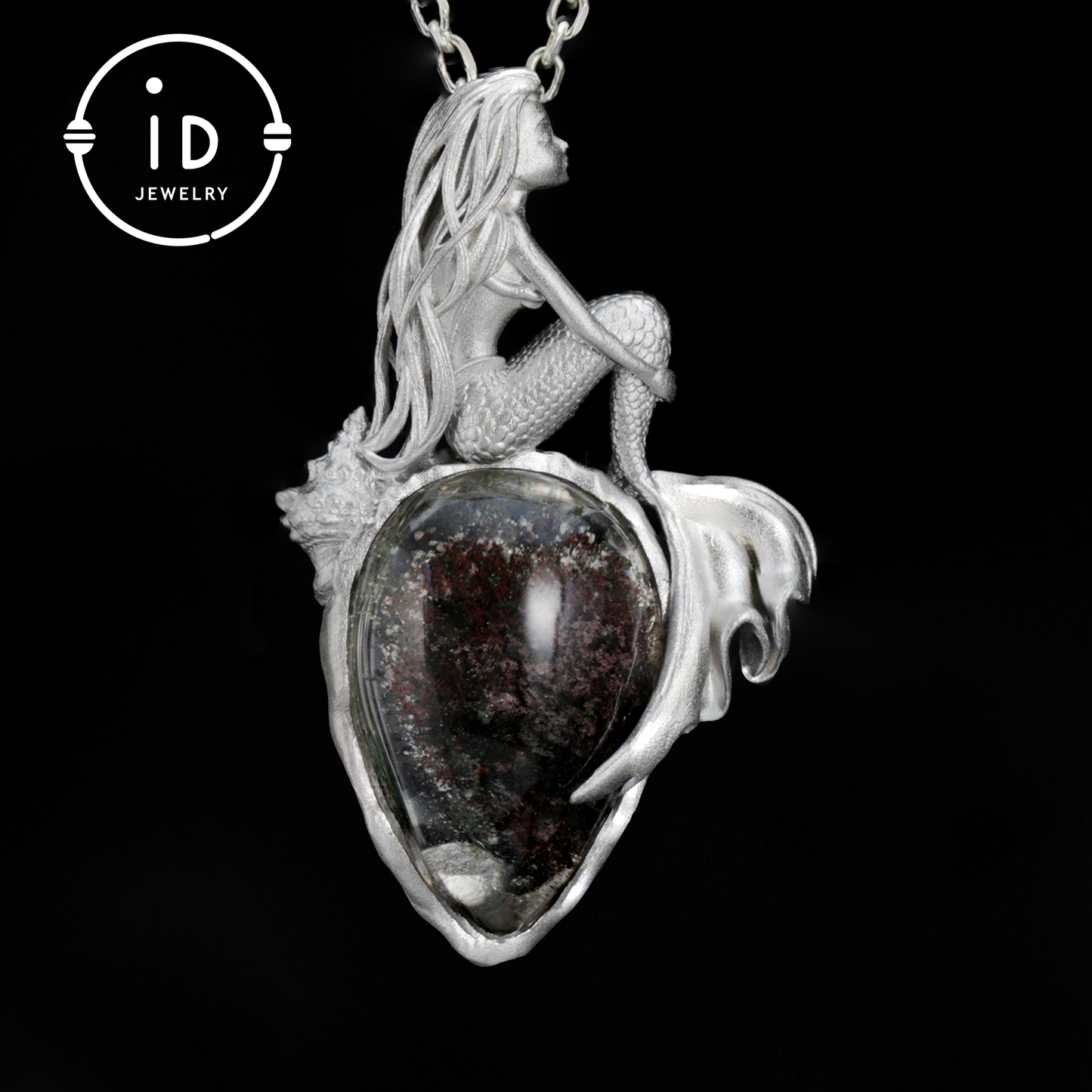 Meerjungfrau Muschel Fossil Anhänger, Handgefertigtes Meeresgöttin Amulett, Spiritueller Schutzschmuck, Mythisches Kunstdesign, Sirenenmeer Geschenk