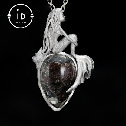 Meerjungfrau Muschel Fossil Anhänger, Handgefertigtes Meeresgöttin Amulett, Spiritueller Schutzschmuck, Mythisches Kunstdesign, Sirenenmeer Geschenk