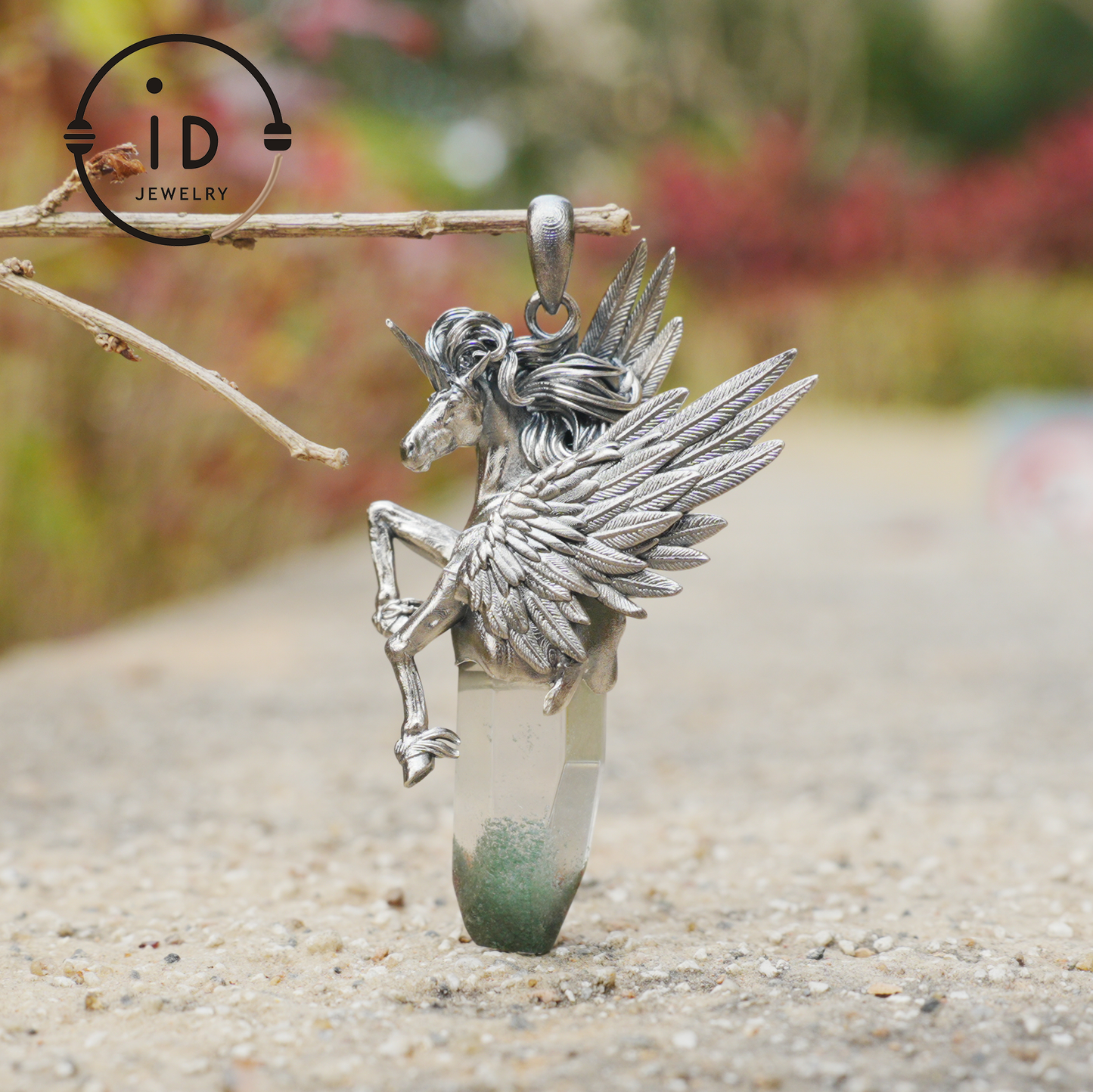 925 Silver Unicorn Pendant with Wings, Natural Crystal, Mystical Fantasy Jewelry, Gift for Her, Birthday Gift, Unique Silver Necklace