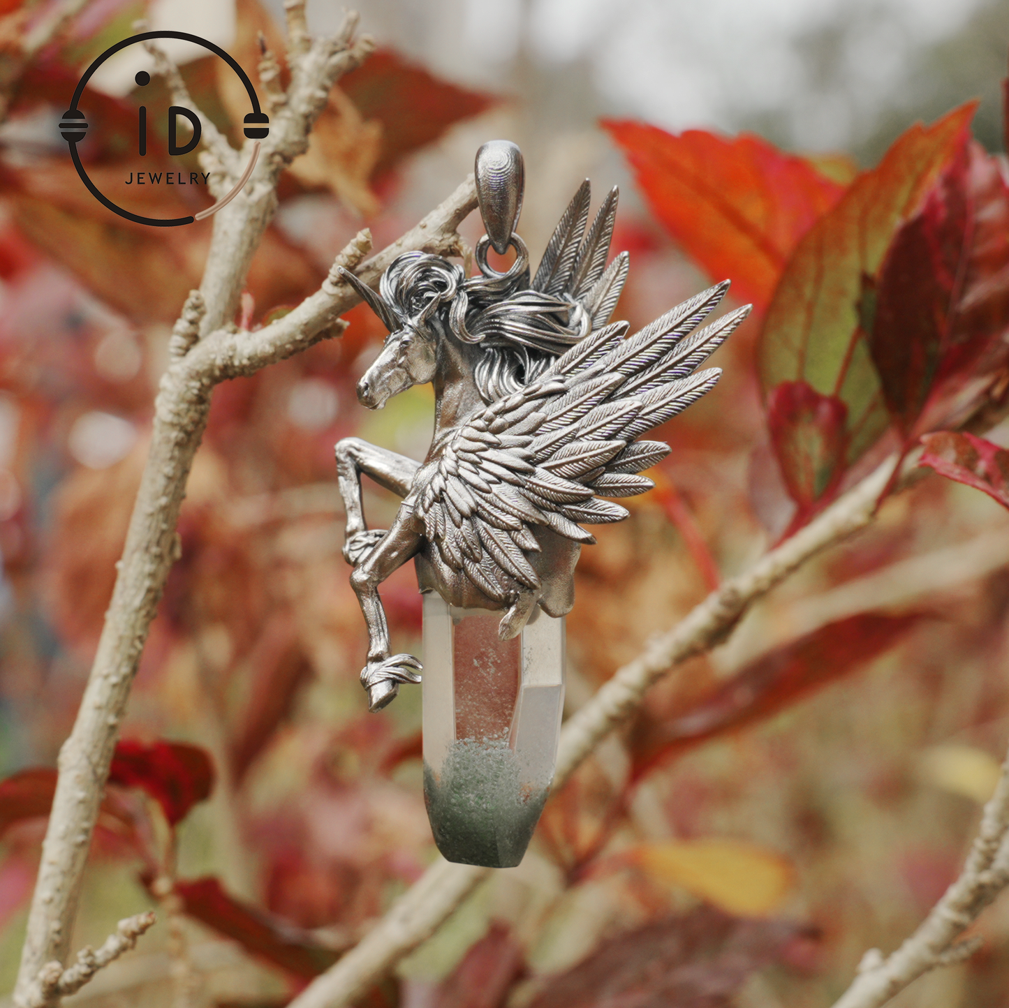 925 Silver Unicorn Pendant with Wings, Natural Crystal, Mystical Fantasy Jewelry, Gift for Her, Birthday Gift, Unique Silver Necklace