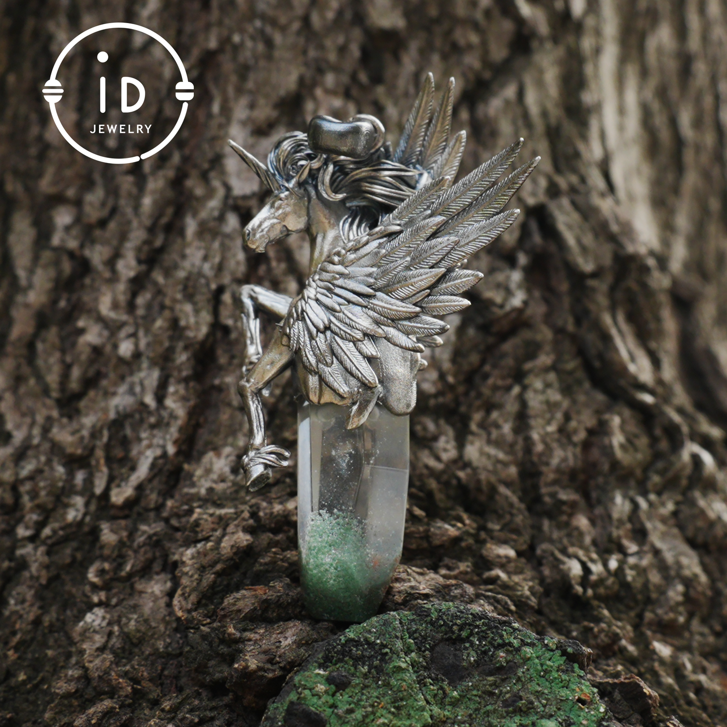 925 Silver Unicorn Pendant with Wings, Natural Crystal, Mystical Fantasy Jewelry, Gift for Her, Birthday Gift, Unique Silver Necklace