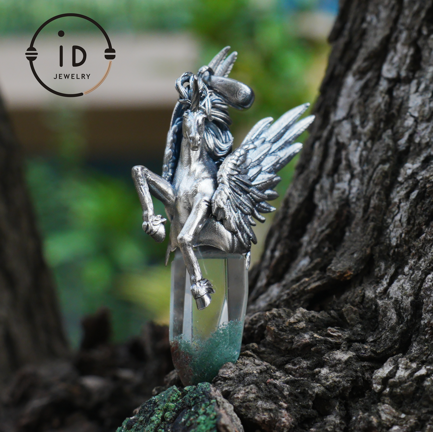 925 Silver Unicorn Pendant with Wings, Natural Crystal, Mystical Fantasy Jewelry, Gift for Her, Birthday Gift, Unique Silver Necklace