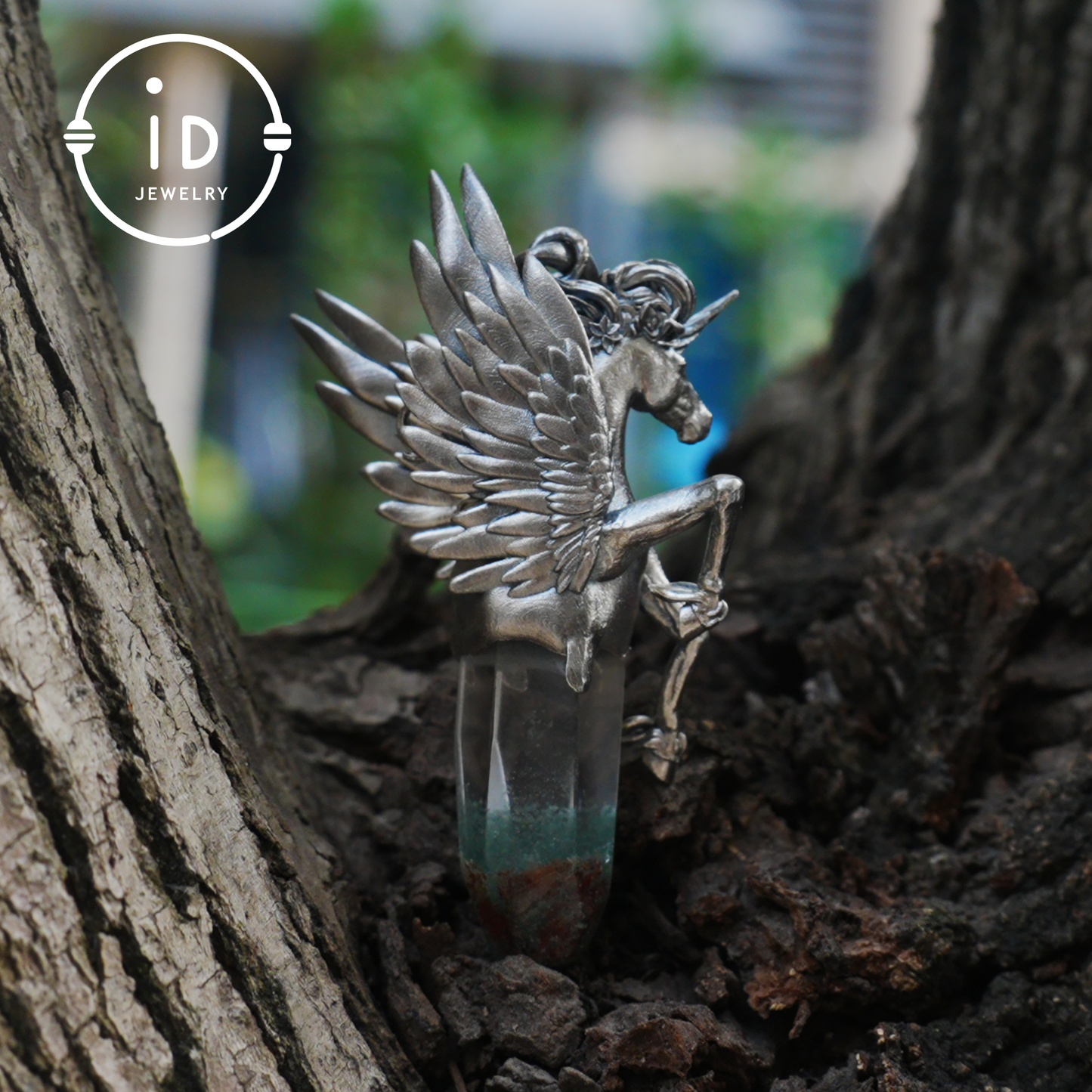 925 Silver Unicorn Pendant with Wings, Natural Crystal, Mystical Fantasy Jewelry, Gift for Her, Birthday Gift, Unique Silver Necklace