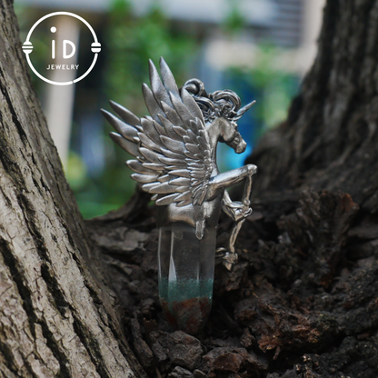 925 Silver Unicorn Pendant with Wings, Natural Crystal, Mystical Fantasy Jewelry, Gift for Her, Birthday Gift, Unique Silver Necklace
