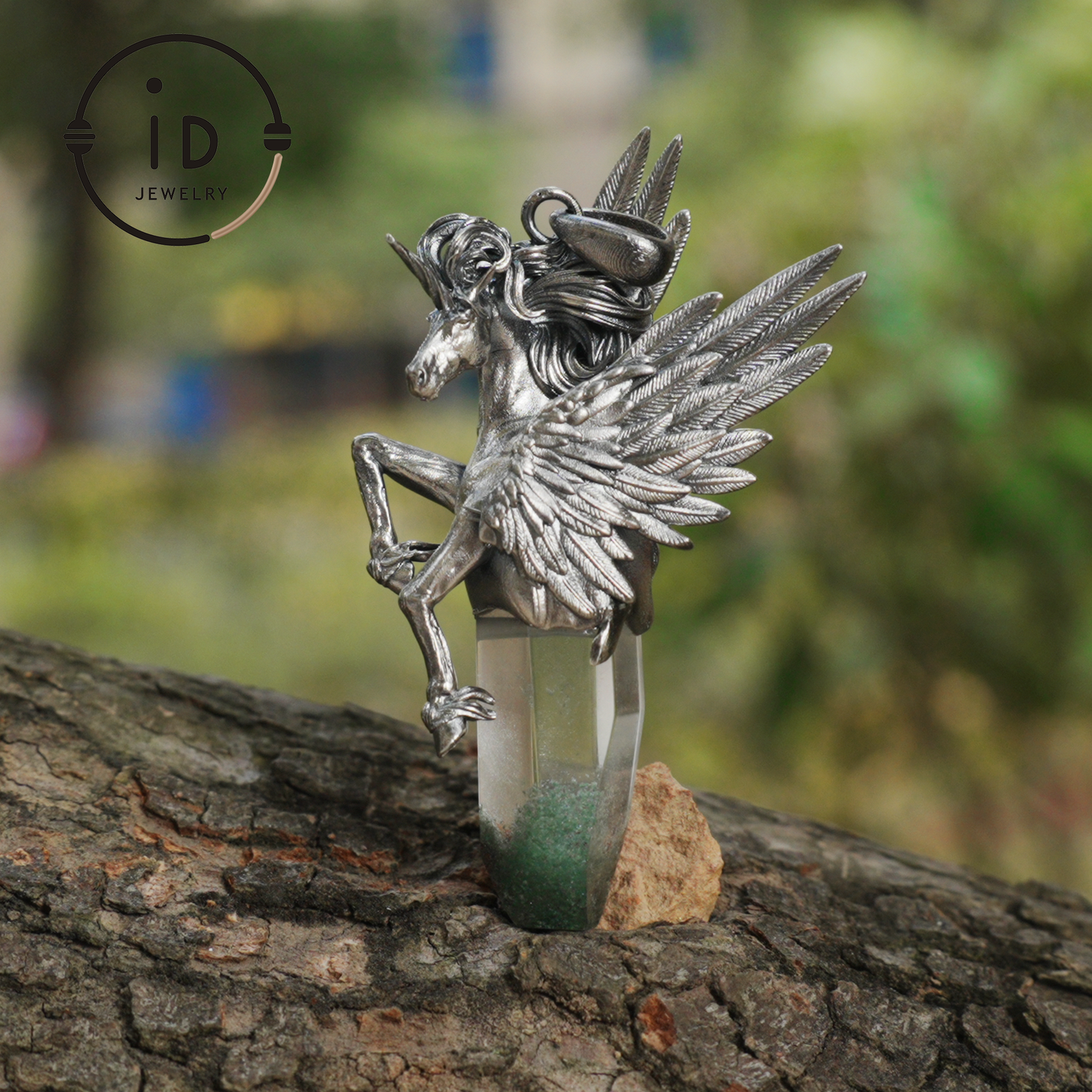 925 Silver Unicorn Pendant with Wings, Natural Crystal, Mystical Fantasy Jewelry, Gift for Her, Birthday Gift, Unique Silver Necklace