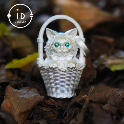 Handgefertigte Halskette mit Kätzchen-Anhänger aus 925er Silber | Grünäugige Wächterkatze | Glücks- und Trost-Talisman-Schmuck | Geschenk für Katzenliebhaber