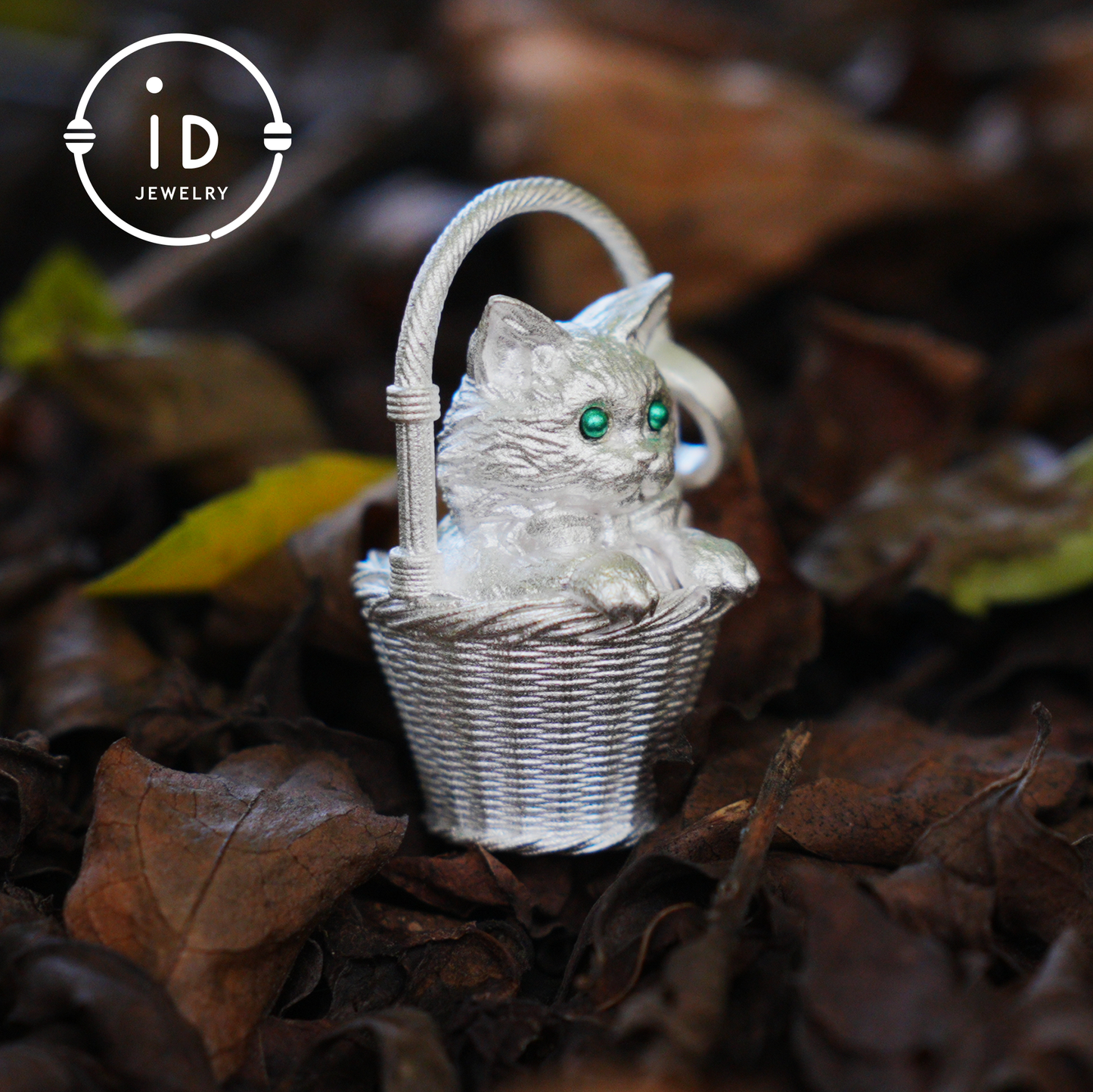 Handgefertigte Halskette mit Kätzchen-Anhänger aus 925er Silber | Grünäugige Wächterkatze | Glücks- und Trost-Talisman-Schmuck | Geschenk für Katzenliebhaber