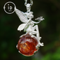 Fairy Pendant with Crystal Orb, Autumn Spirit Amulet, Handmade Fantasy Jewelry, Whispering Elf Design, Nature-Inspired Keepsake
