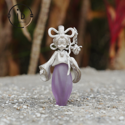 Amethyst Pendant in 925 Sterling Silver – Hanfu Girl Necklace with Bud Flower Design | Fantasy Asian Totem Jewelry | Gift for Her