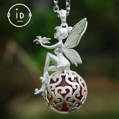 Fairy Pendant with Crystal Orb, Autumn Spirit Amulet, Handmade Fantasy Jewelry, Whispering Elf Design, Nature-Inspired Keepsake