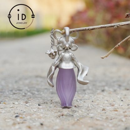 Amethyst Pendant in 925 Sterling Silver – Hanfu Girl Necklace with Bud Flower Design | Fantasy Asian Totem Jewelry | Gift for Her