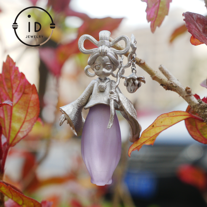 Amethyst Pendant in 925 Sterling Silver – Hanfu Girl Necklace with Bud Flower Design | Fantasy Asian Totem Jewelry | Gift for Her