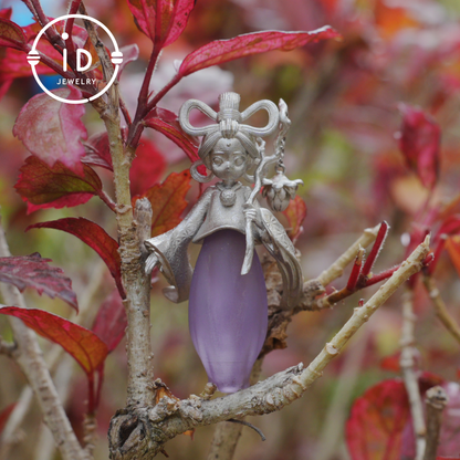 Amethyst Pendant in 925 Sterling Silver – Hanfu Girl Necklace with Bud Flower Design | Fantasy Asian Totem Jewelry | Gift for Her