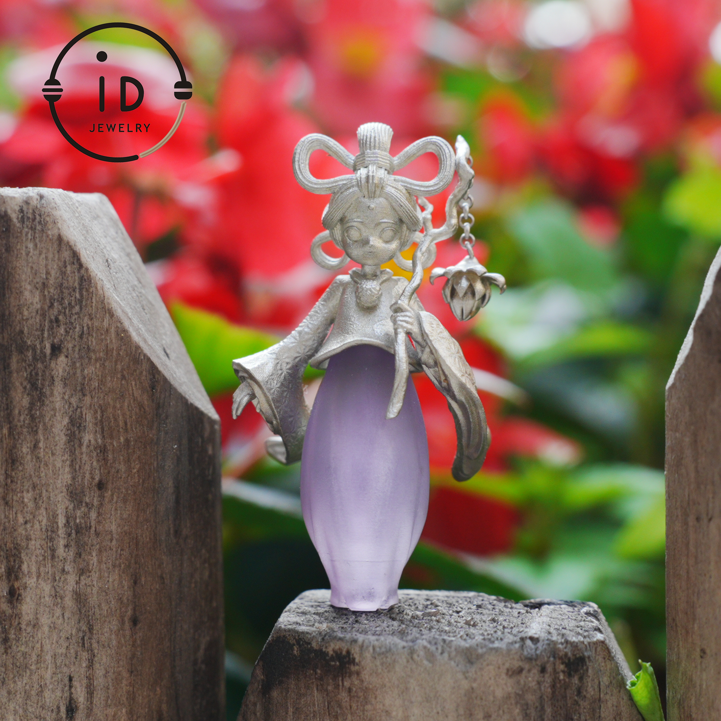 Amethyst Pendant in 925 Sterling Silver – Hanfu Girl Necklace with Bud Flower Design | Fantasy Asian Totem Jewelry | Gift for Her