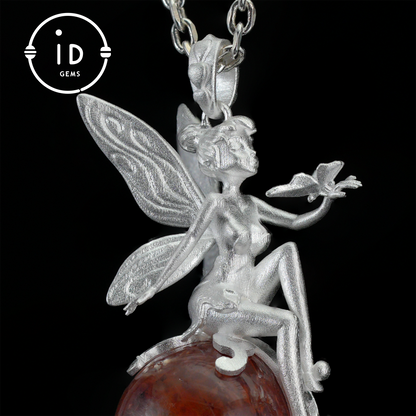 Fairy Pendant with Crystal Orb, Autumn Spirit Amulet, Handmade Fantasy Jewelry, Whispering Elf Design, Nature-Inspired Keepsake