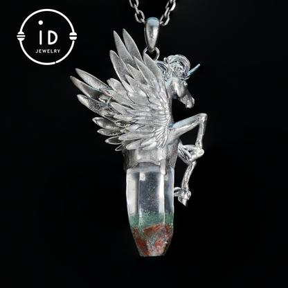 925 Silver Unicorn Pendant with Wings, Natural Crystal, Mystical Fantasy Jewelry, Gift for Her, Birthday Gift, Unique Silver Necklace