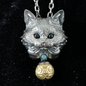 Mystic Cat Pendant with Bell, Emotional Protection Talisman, Handcrafted Animal Jewelry, Fantasy Totem Gift for Empaths and Dreamers