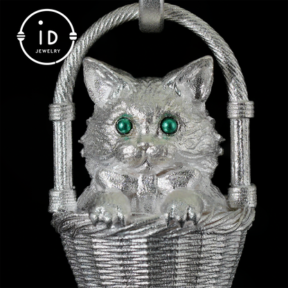 Handgefertigte Halskette mit Kätzchen-Anhänger aus 925er Silber | Grünäugige Wächterkatze | Glücks- und Trost-Talisman-Schmuck | Geschenk für Katzenliebhaber