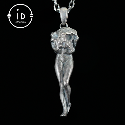 Kunstskulptur Anhänger Amulett, handgefertigter Totemschmuck mit femininer Form und Steinstruktur, symbolische Erwachenskette, Mythos inspiriert