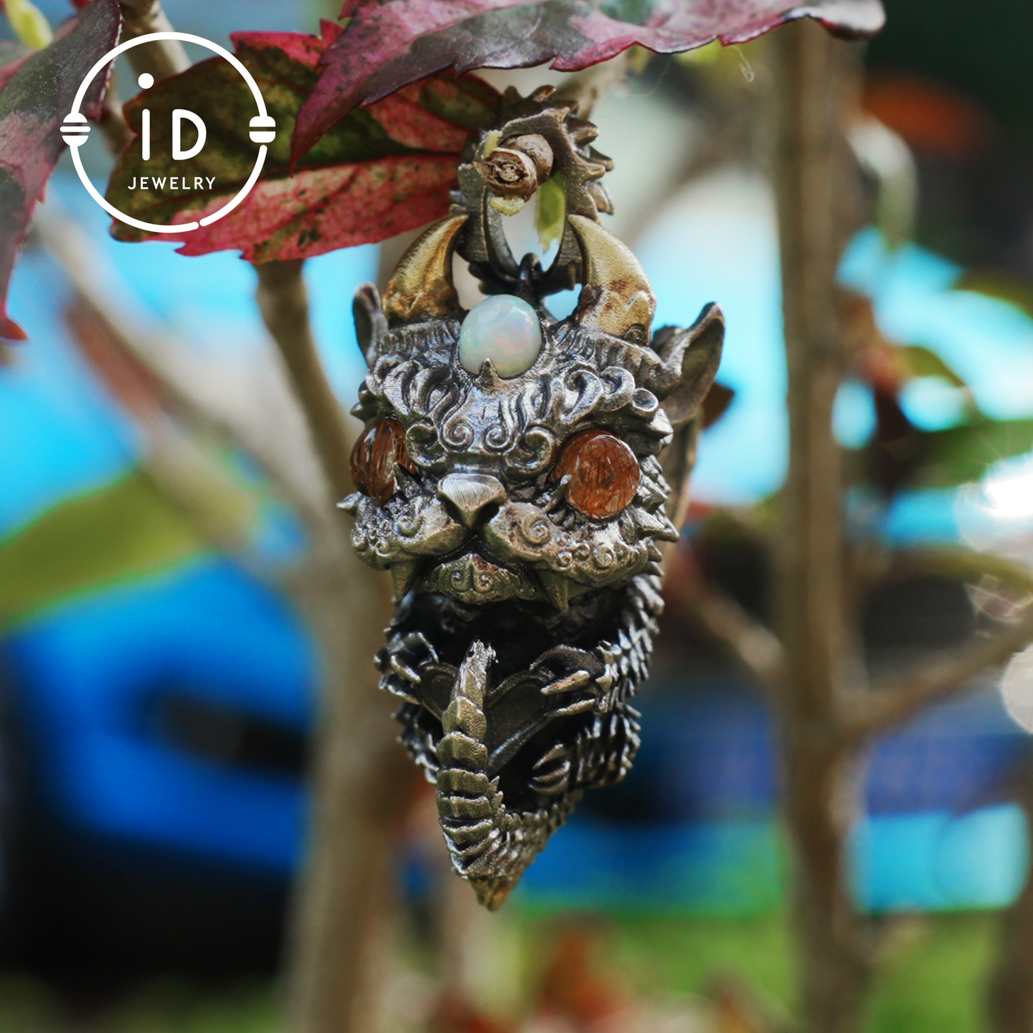 Handgefertigter Drachenanhänger | Gotisches Silberamulett | Mystische Augen und Flügel | Fantasy-Schmuck 