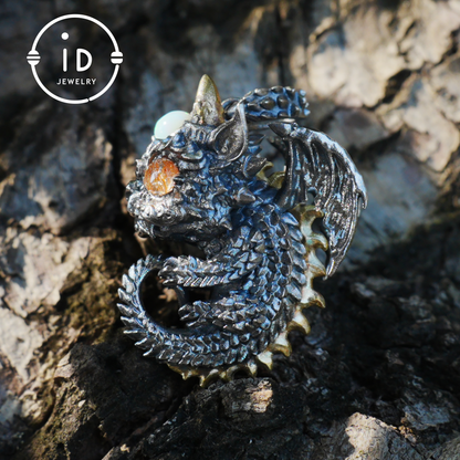 Handgefertigter Drachenanhänger | Gotisches Silberamulett | Mystische Augen und Flügel | Fantasy-Schmuck 