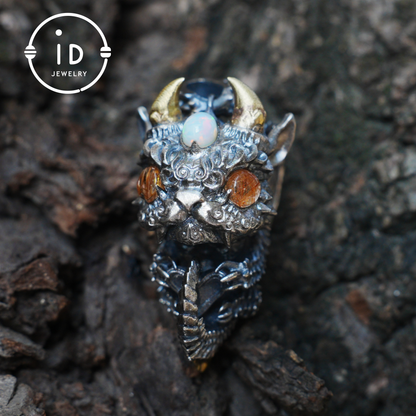 Handgefertigter Drachenanhänger | Gotisches Silberamulett | Mystische Augen und Flügel | Fantasy-Schmuck 
