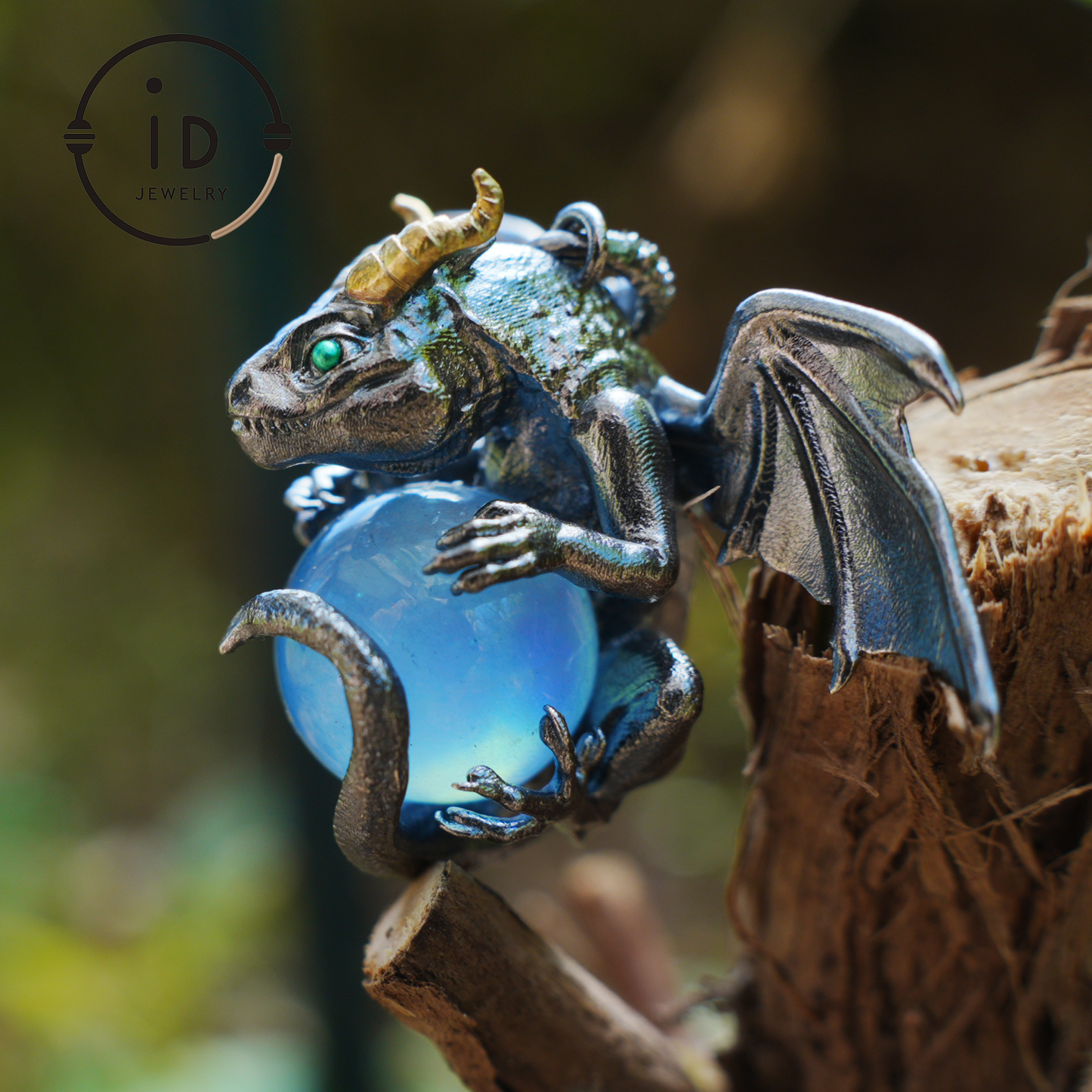 Handcrafted Dragon Pendant with Aquamarine in 925 Silver, Gothic Fantasy Style, Talisman Gift for Men & Women