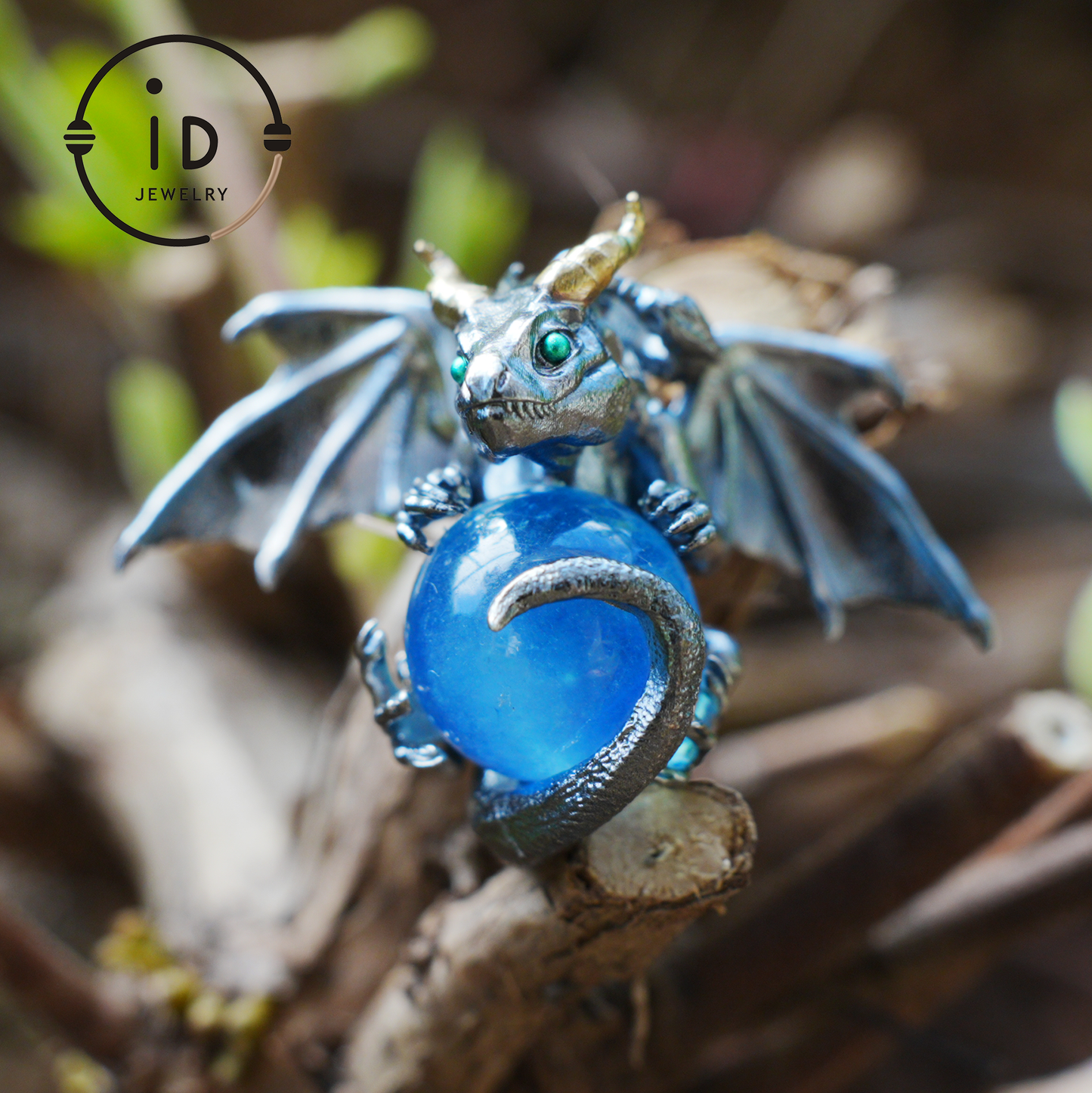 Handcrafted Dragon Pendant with Aquamarine in 925 Silver, Gothic Fantasy Style, Talisman Gift for Men & Women