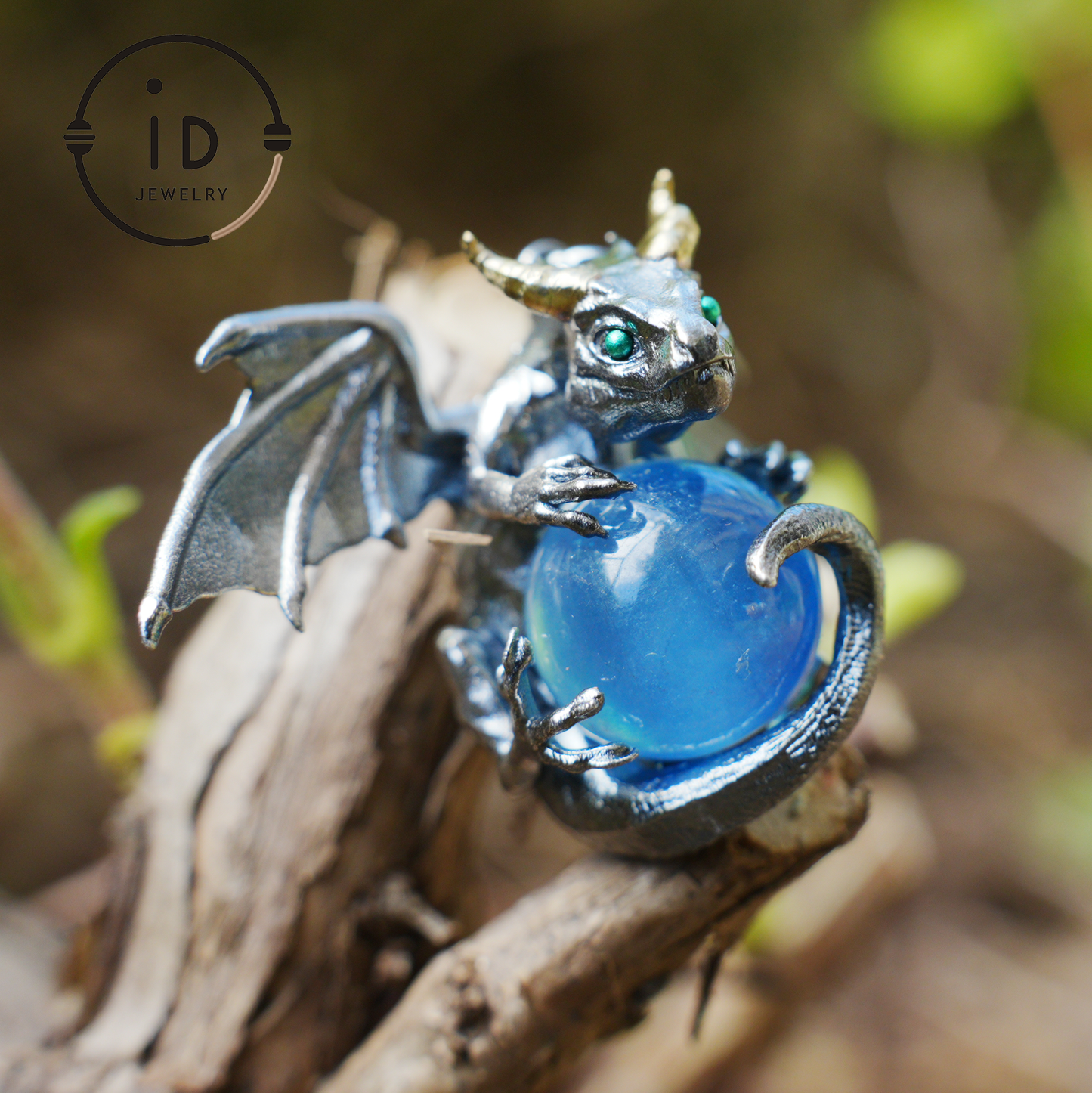Handcrafted Dragon Pendant with Aquamarine in 925 Silver, Gothic Fantasy Style, Talisman Gift for Men & Women
