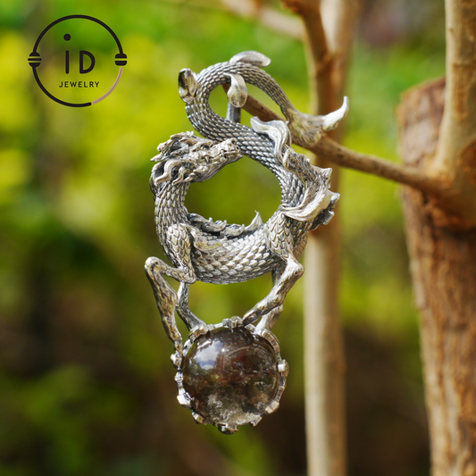 Ghost Quartz Dragon Pendant in 925 Silver · Gothic Fantasy Necklace for Women · Talisman Jewelry · Gift Idea Birthday Christmas