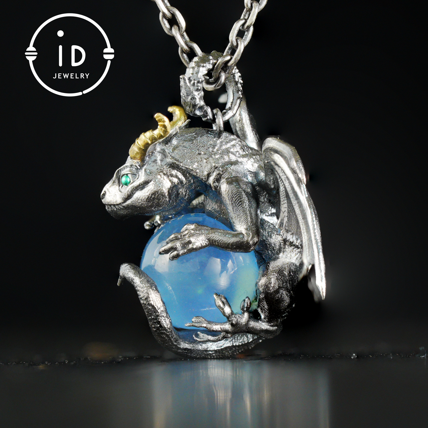 Handcrafted Dragon Pendant with Aquamarine in 925 Silver, Gothic Fantasy Style, Talisman Gift for Men & Women